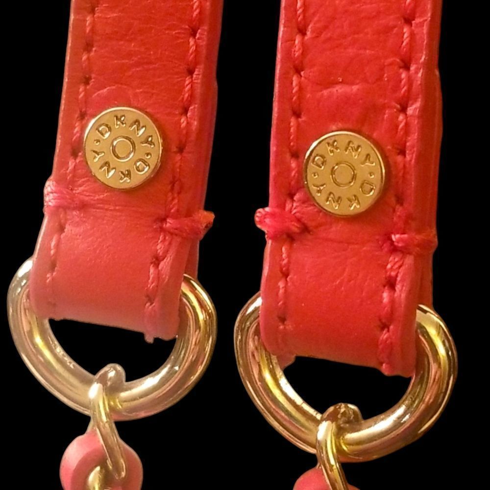 ⭐️ DKNY Tangerine Ostrich Embossed Leather Shoulder Bag with Chain Straps - Picture 10 of 12